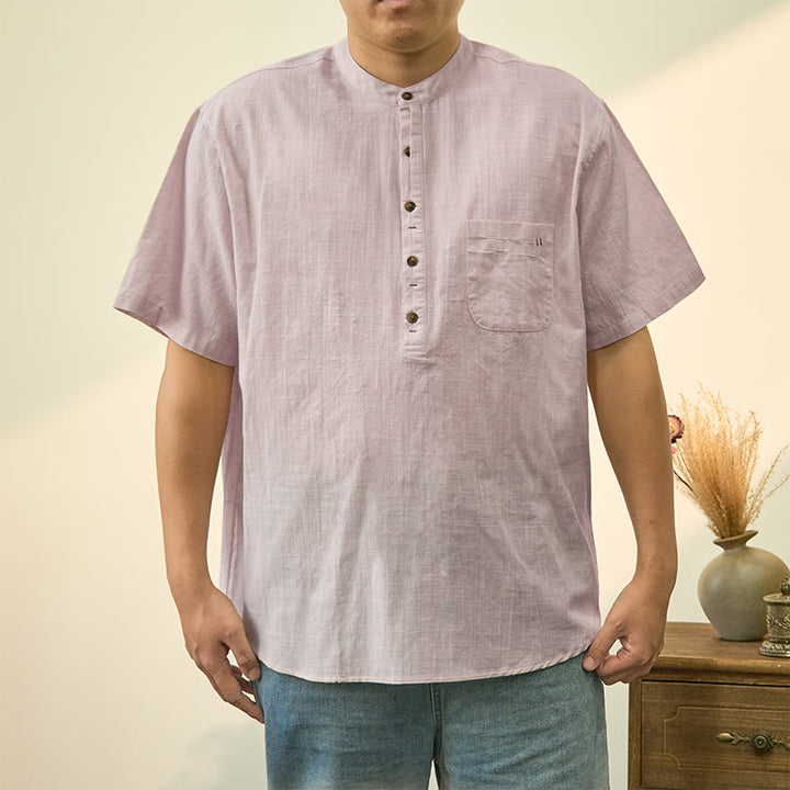 Buddha Stones Herren Sommerhemd aus Baumwolle und Leinen, einfarbig, kurzärmelig, mit halben Knöpfen - Leinen - US/ UK/AU40，EU50 (2XL) - image 19