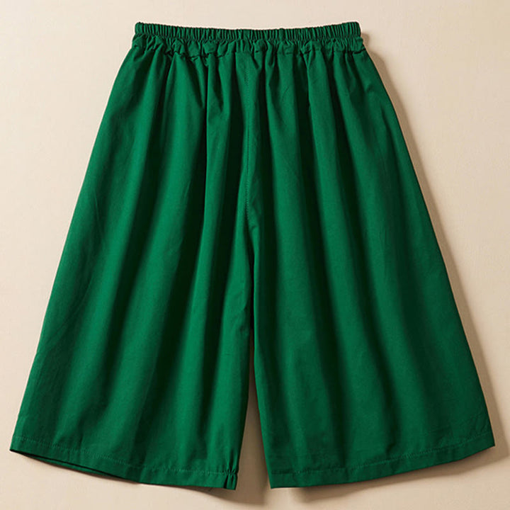Buddha Stones Lässige, einfarbige Shorts aus Baumwolle mit Faltendesign und Kordelzug und Taschen - image 9