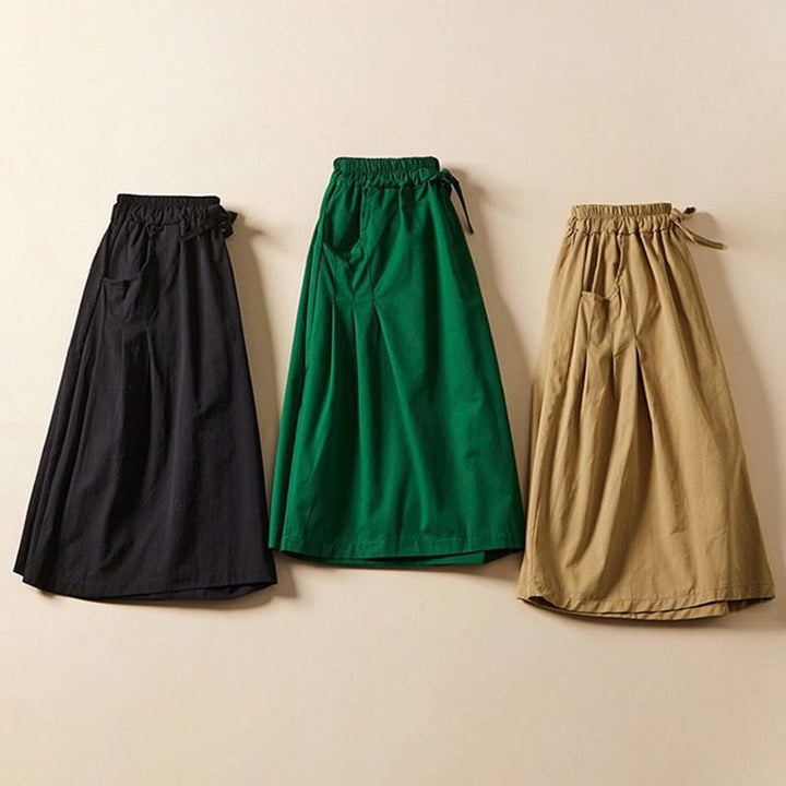 Buddha Stones Lässige, einfarbige Shorts aus Baumwolle mit Faltendesign und Kordelzug und Taschen - image 10