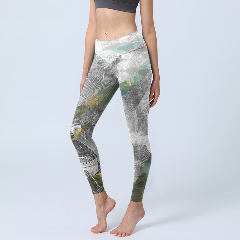 Buddha Stones Ancient Style Great Wall Print Sport Fitness Leggings Damen Yogahose - Hellgrau - US18， UK/AU22，EU50 (4XL) - image 1