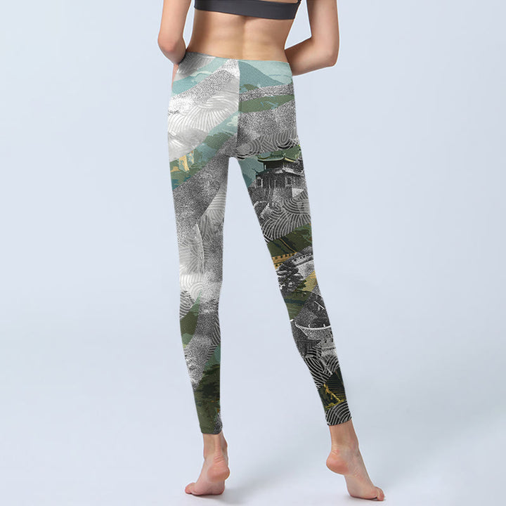 Buddha Stones Ancient Style Great Wall Print Sport Fitness Leggings Damen Yogahose - image 6