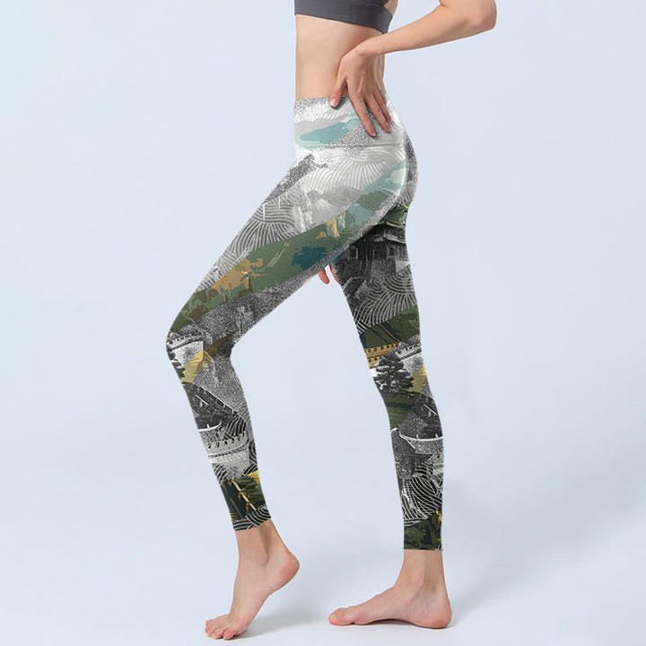 Buddha Stones Ancient Style Great Wall Print Sport Fitness Leggings Damen Yogahose - image 2
