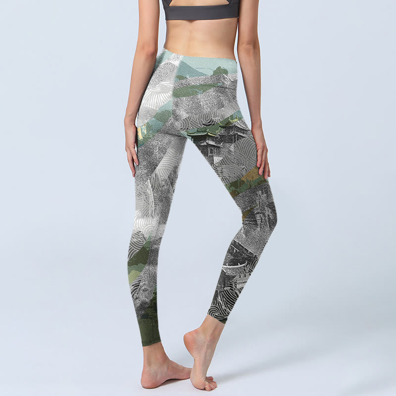 Buddha Stones Ancient Style Great Wall Print Sport Fitness Leggings Damen Yogahose - image 5