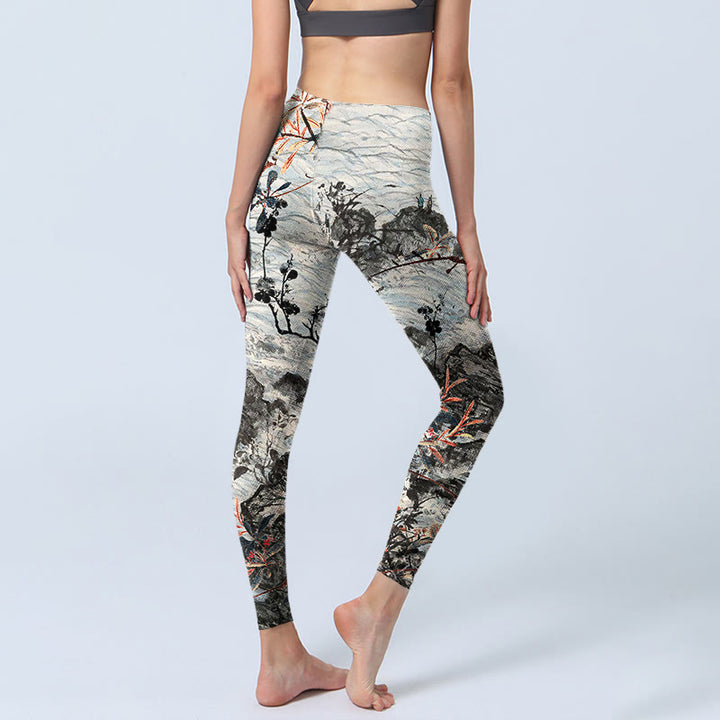 Buddha Stones ​​Wellen Felsen Bäume Druck Gym Fitness Leggings frauen Yoga Hosen - image 5