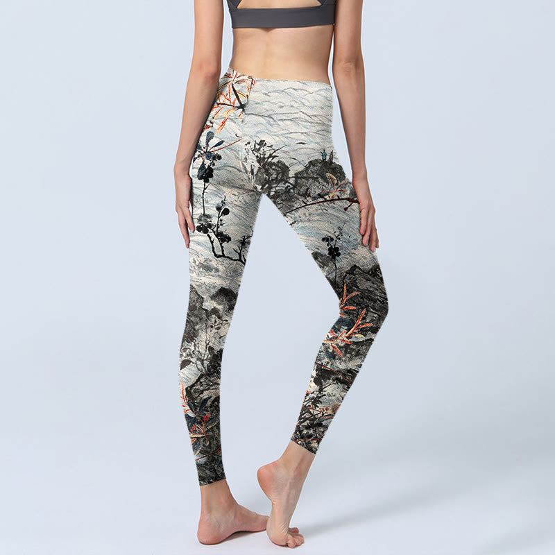 Buddha Stones ​​Wellen Felsen Bäume Druck Gym Fitness Leggings frauen Yoga Hosen - image 4