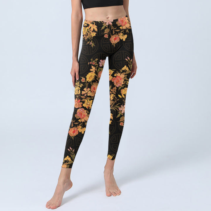 Buddha Stones, gelb, rosa, Blumen, grüne Blätter, Druck, Fitnessstudio, Fitness-Leggings, Damen-Yogahose - image 6