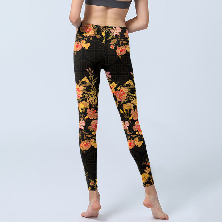 Buddha Stones, gelb, rosa, Blumen, grüne Blätter, Druck, Fitnessstudio, Fitness-Leggings, Damen-Yogahose - image 6
