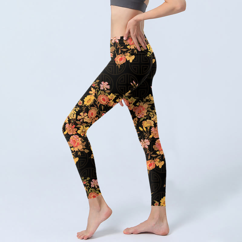 Buddha Stones, gelb, rosa, Blumen, grüne Blätter, Druck, Fitnessstudio, Fitness-Leggings, Damen-Yogahose - image 2