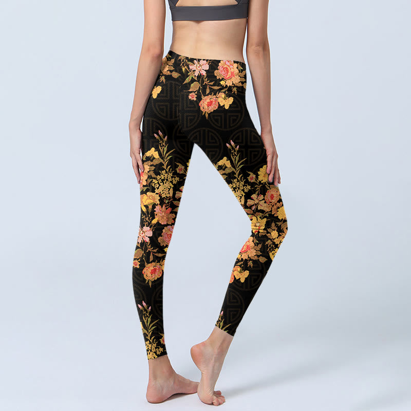 Buddha Stones, gelb, rosa, Blumen, grüne Blätter, Druck, Fitnessstudio, Fitness-Leggings, Damen-Yogahose - image 5