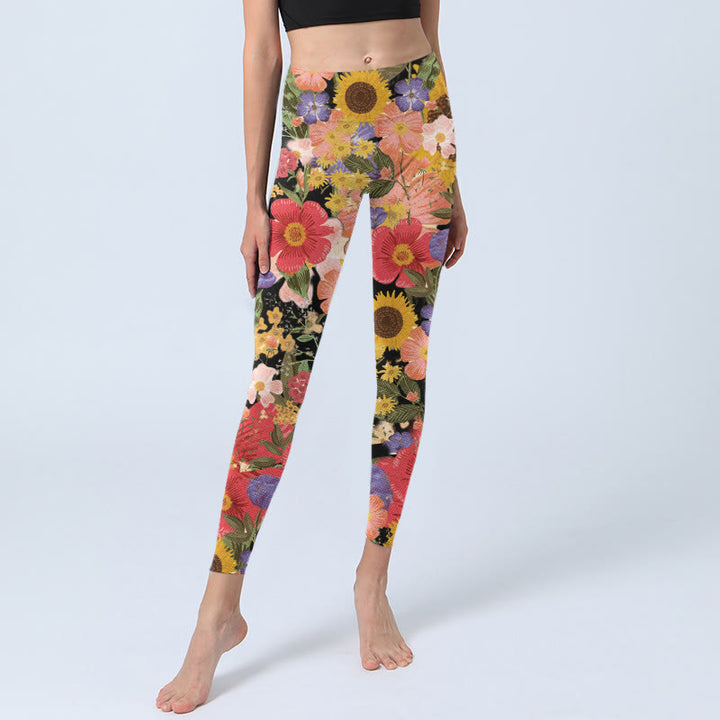 Buddha Stones Sonnenblumen Rosa Lila Blumen Druck Sport Fitness Leggings Damen Yoga Hose - image 5