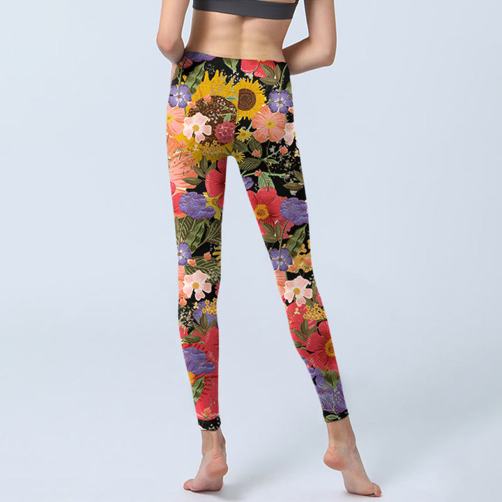 Buddha Stones Sonnenblumen Rosa Lila Blumen Druck Sport Fitness Leggings Damen Yoga Hose - image 6