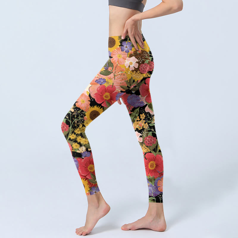 Buddha Stones Sonnenblumen Rosa Lila Blumen Druck Sport Fitness Leggings Damen Yoga Hose - image 2