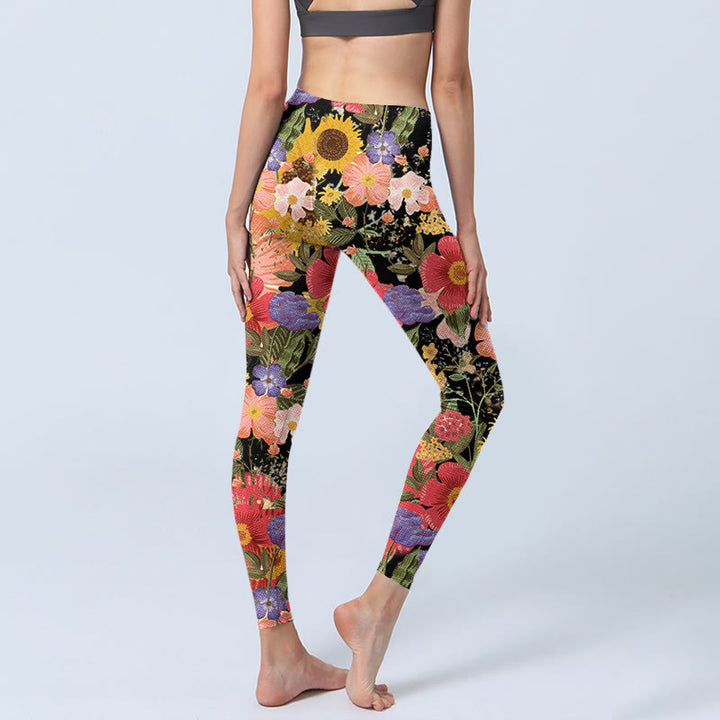 Buddha Stones Sonnenblumen Rosa Lila Blumen Druck Sport Fitness Leggings Damen Yoga Hose - image 4