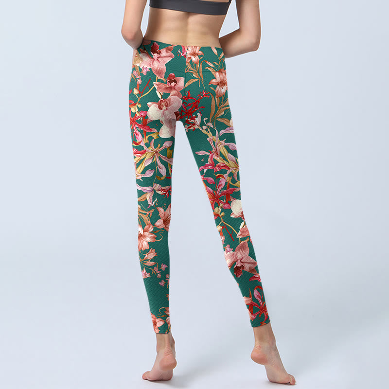 Buddha Stones Grün Rosa Blumen Print Gym Fitness Leggings Damen Yogahose - image 7