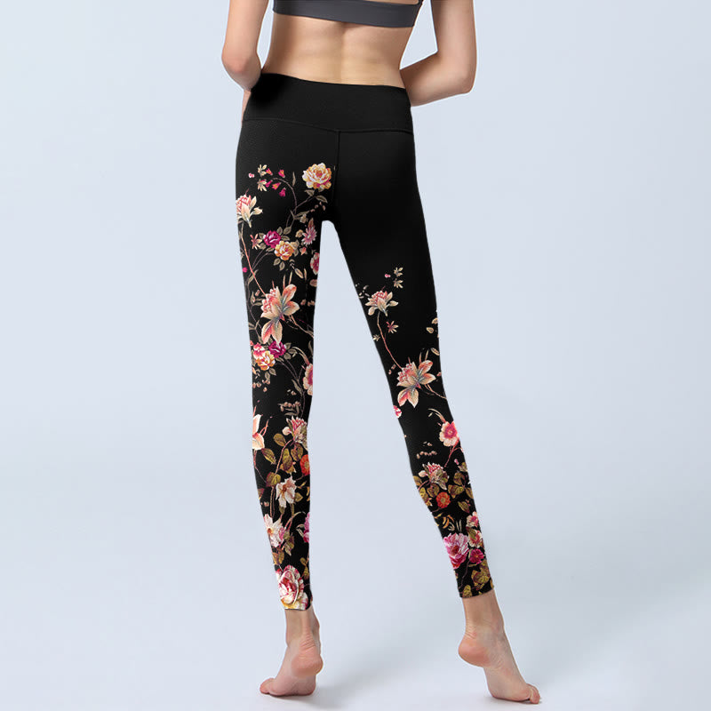 Buddha Stones Rosa Rosen Beige Blumen Print Gym Fitness Leggings Damen Yogahose - image 6