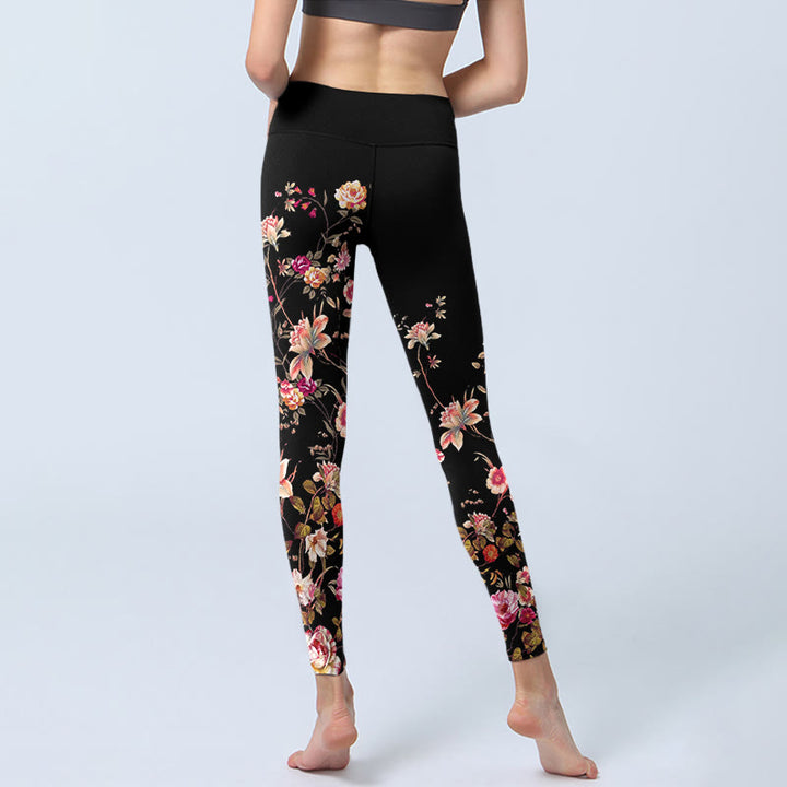 Buddha Stones Rosa Rosen Beige Blumen Print Gym Fitness Leggings Damen Yogahose - image 6