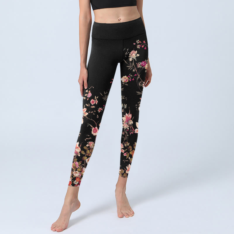Buddha Stones Rosa Rosen Beige Blumen Print Gym Fitness Leggings Damen Yogahose - image 5