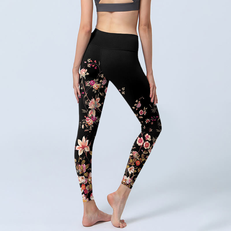 Buddha Stones Rosa Rosen Beige Blumen Print Gym Fitness Leggings Damen Yogahose - image 5