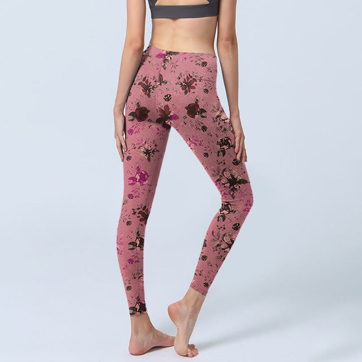 Buddha Stones ​​Rote Rosen Rosa Blätter Druck Sport Fitness Leggings frauen Yoga Hosen - image 4
