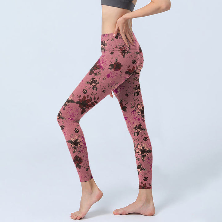 Buddha Stones ​​Rote Rosen Rosa Blätter Druck Sport Fitness Leggings frauen Yoga Hosen - image 3