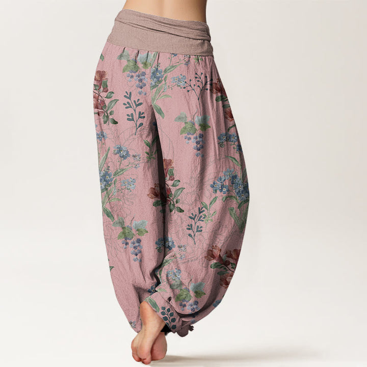 Buddha Stones, Rot, Blau, Blumen, Grüne Blätter, Damen-Haremshose mit elastischer Taille - image 1
