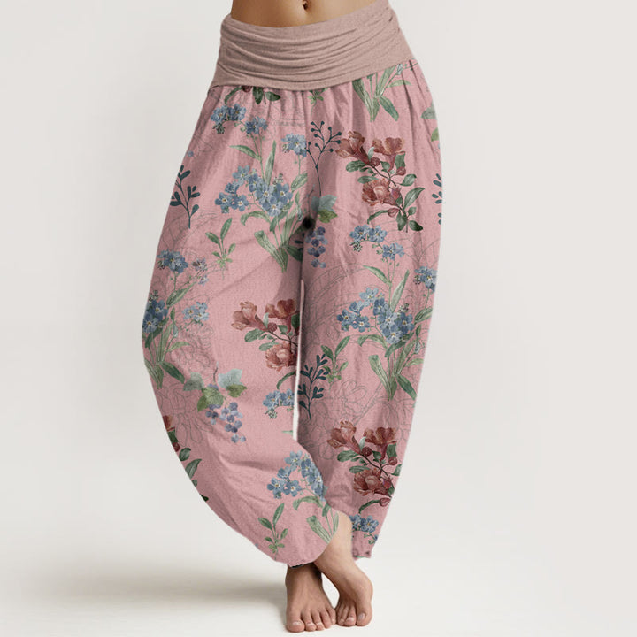 Buddha Stones, Rot, Blau, Blumen, Grüne Blätter, Damen-Haremshose mit elastischer Taille - Blassviolettrot - US22, UK/AU26, EU54 (6XL) - image 0