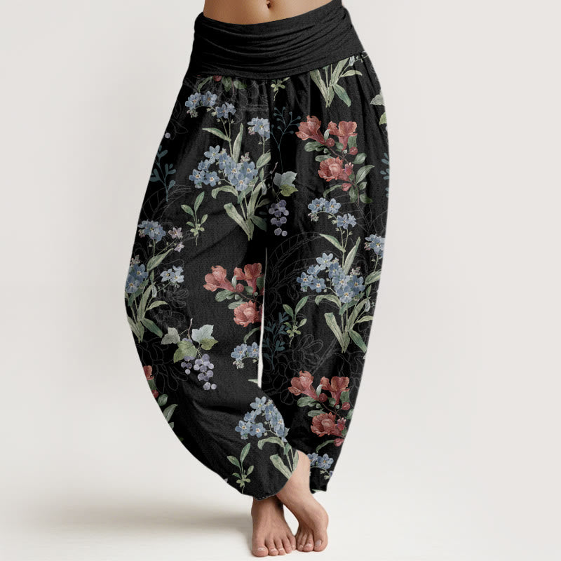Buddha Stones, Rot, Blau, Blumen, Grüne Blätter, Damen-Haremshose mit elastischer Taille - Schwarz - US22, UK/AU26, EU54 (6XL) - image 5
