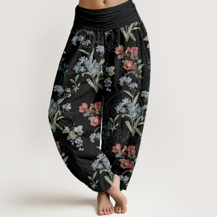 Buddha Stones, Rot, Blau, Blumen, Grüne Blätter, Damen-Haremshose mit elastischer Taille - Schwarz - US22, UK/AU26, EU54 (6XL) - image 5
