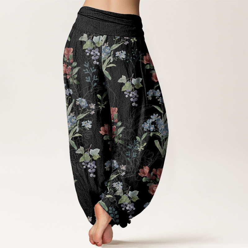 Buddha Stones, Rot, Blau, Blumen, Grüne Blätter, Damen-Haremshose mit elastischer Taille - image 6