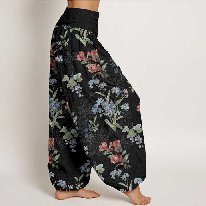 Buddha Stones, Rot, Blau, Blumen, Grüne Blätter, Damen-Haremshose mit elastischer Taille - image 7