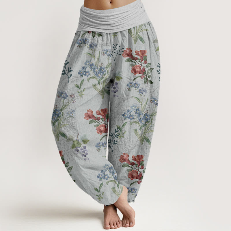 Buddha Stones, Rot, Blau, Blumen, Grüne Blätter, Damen-Haremshose mit elastischer Taille - Hellgrau - US22, UK/AU26, EU54 (6XL) - image 8