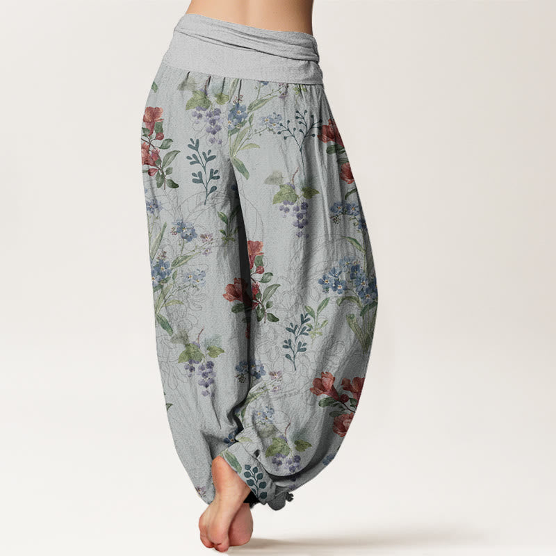 Buddha Stones, Rot, Blau, Blumen, Grüne Blätter, Damen-Haremshose mit elastischer Taille - image 9
