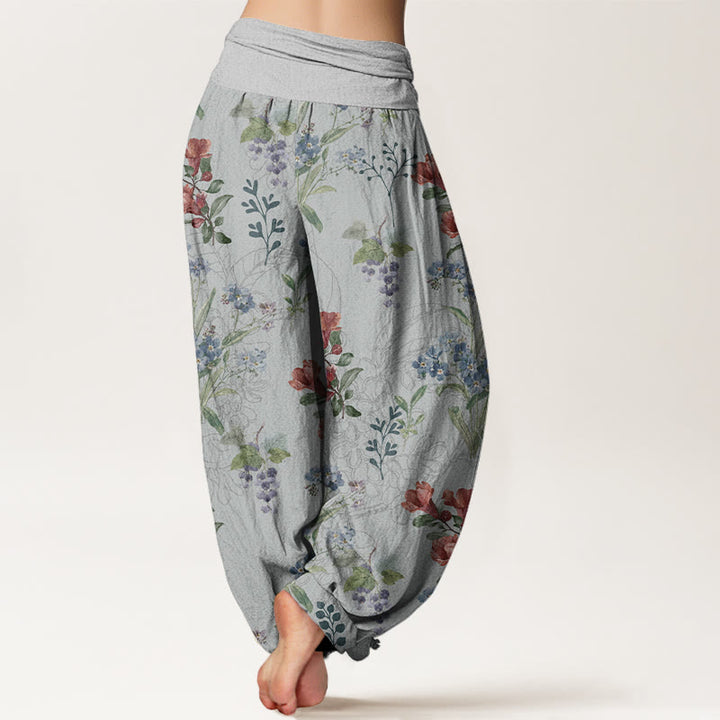 Buddha Stones, Rot, Blau, Blumen, Grüne Blätter, Damen-Haremshose mit elastischer Taille - image 9