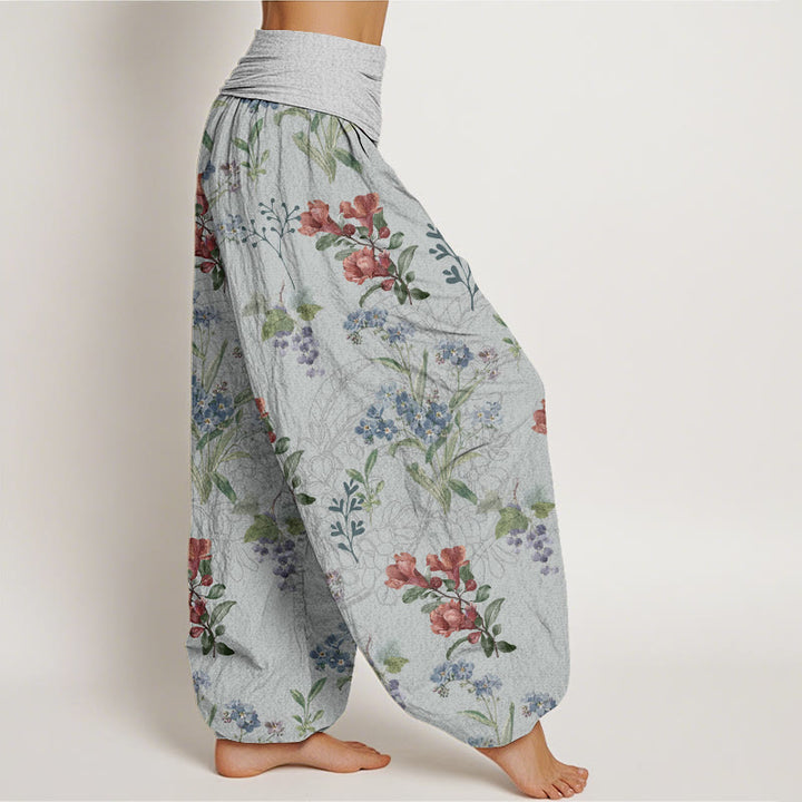 Buddha Stones, Rot, Blau, Blumen, Grüne Blätter, Damen-Haremshose mit elastischer Taille - image 10