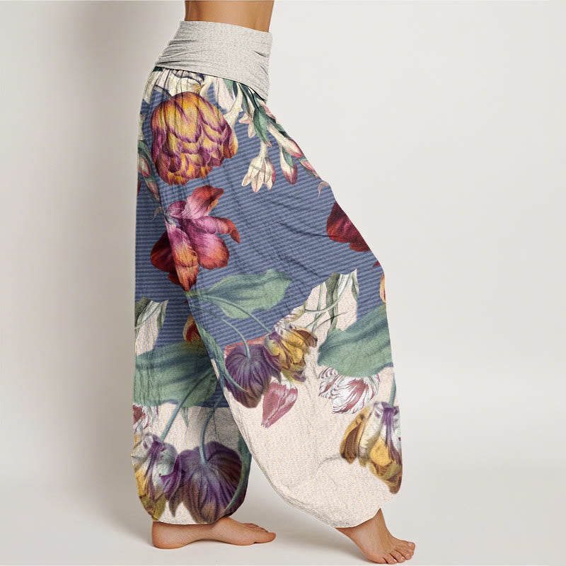 Buddha Stones, Tulpen, grüne Blätter, Design, elastische Taille, Haremshose für Damen