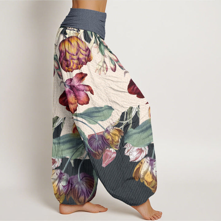 Buddha Stones, Tulpen, grüne Blätter, Design, elastische Taille, Haremshose für Damen