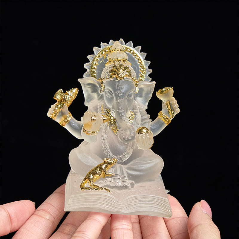 Buddha Stones, transparent, weiß, Ganesh, Ganpati, Elefanten-Statue, Schutz, Heimdekoration aus Kunstharz