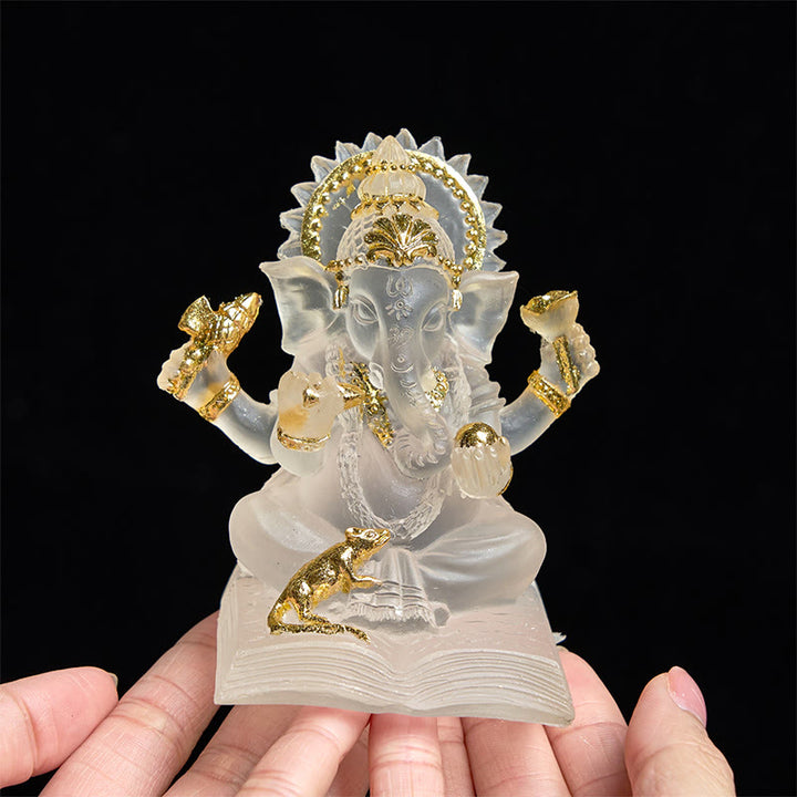Buddha Stones, transparent, weiß, Ganesh, Ganpati, Elefanten-Statue, Schutz, Heimdekoration aus Kunstharz