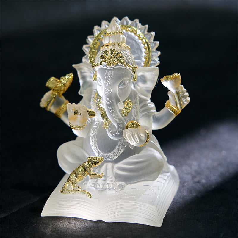 Buddha Stones, transparent, weiß, Ganesh, Ganpati, Elefanten-Statue, Schutz, Heimdekoration aus Kunstharz