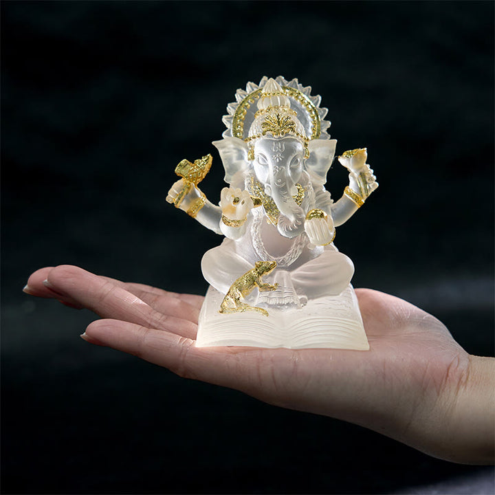 Buddha Stones, transparent, weiß, Ganesh, Ganpati, Elefanten-Statue, Schutz, Heimdekoration aus Kunstharz