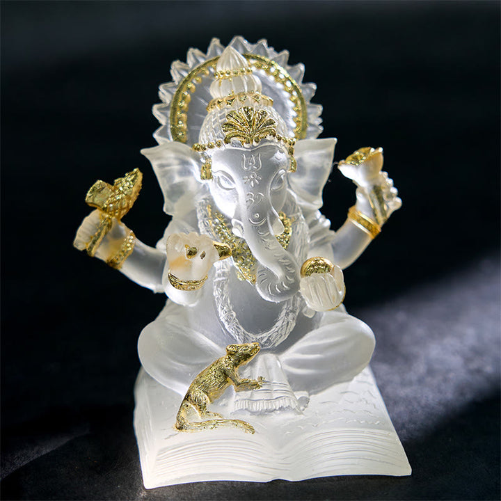 Buddha Stones, transparent, weiß, Ganesh, Ganpati, Elefanten-Statue, Schutz, Heimdekoration aus Kunstharz