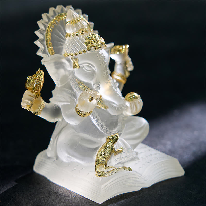 Buddha Stones, transparent, weiß, Ganesh, Ganpati, Elefanten-Statue, Schutz, Heimdekoration aus Kunstharz