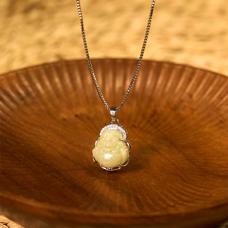 Buddha Stones Halskette mit Anhänger aus natürlicher Hetian-Jade mit lachendem Buddha-Überfluss - Hetian Jade (Wohlstand ♥ Überfluss) - image 1