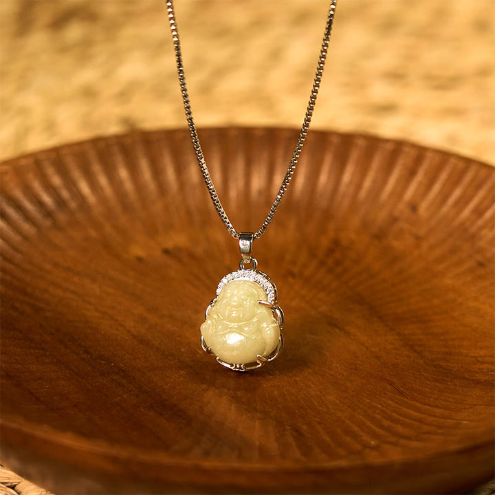 Buddha Stones Halskette mit Anhänger aus natürlicher Hetian-Jade mit lachendem Buddha-Überfluss - Hetian Jade (Wohlstand ♥ Überfluss) - image 1