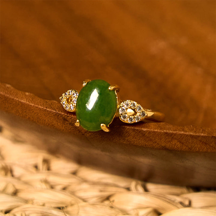 Buddha Stones Natürlicher Jade-Wohlstandsring mit verstellbarer Schnalle