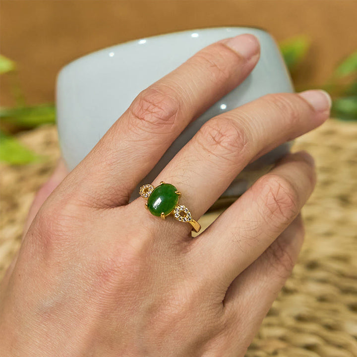 Buddha Stones Natürlicher Jade-Wohlstandsring mit verstellbarer Schnalle