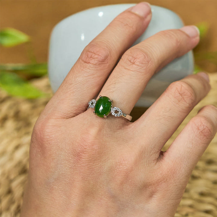 Buddha Stones Natürlicher Jade-Wohlstandsring mit verstellbarer Schnalle