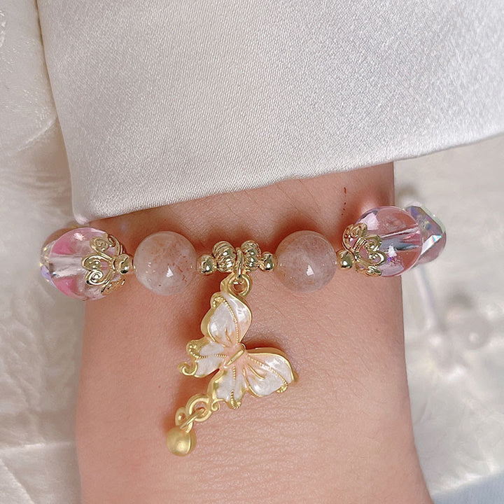 Buddha Stones Armband mit natürlichem Amethyst, Sonnenstein, Schmetterling, Frieden