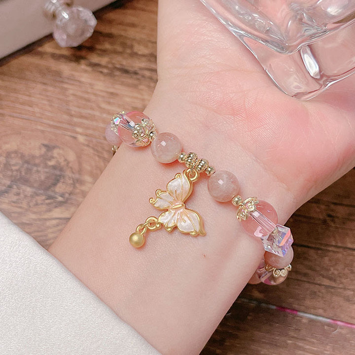 Buddha Stones Armband mit natürlichem Amethyst, Sonnenstein, Schmetterling, Frieden