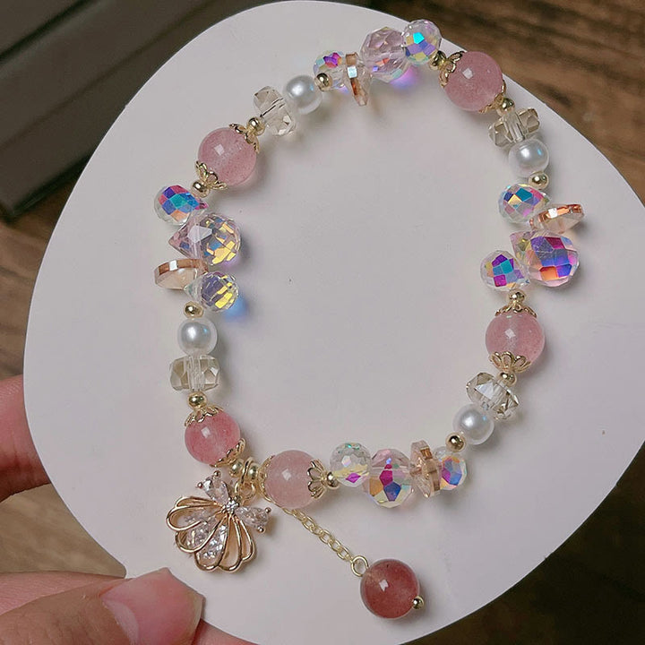 Buddha Stones Natürliches Erdbeerquarz Perlenmuschel Positives Armband